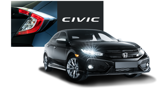 Honda Silver Line med Honda Civic-logo, set skråt forfra.
