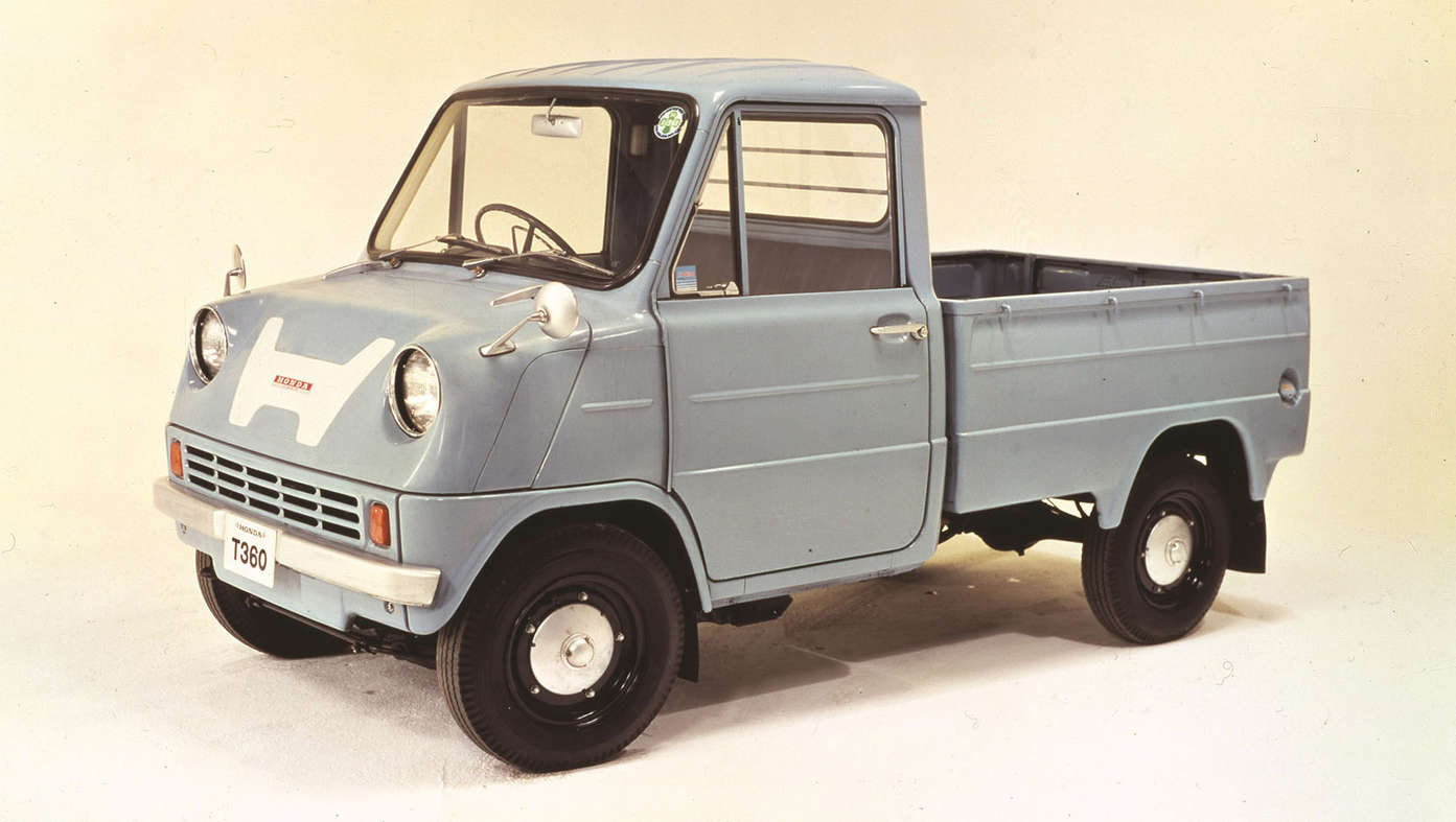 Honda-lastbil fra 1960'erne, set skråt forfra.