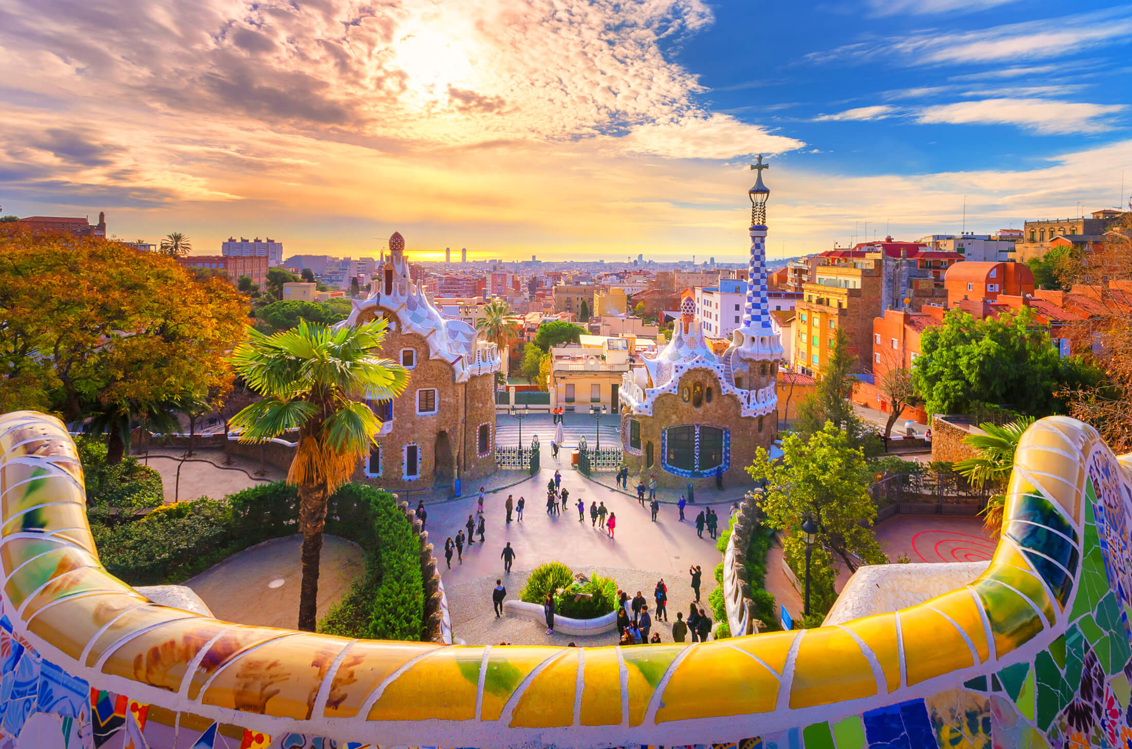 Gaudis Park Guell i Barcelona, Spanien