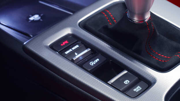 Nærbillede af Honda Civic Type R-panelet for køretilstande. 