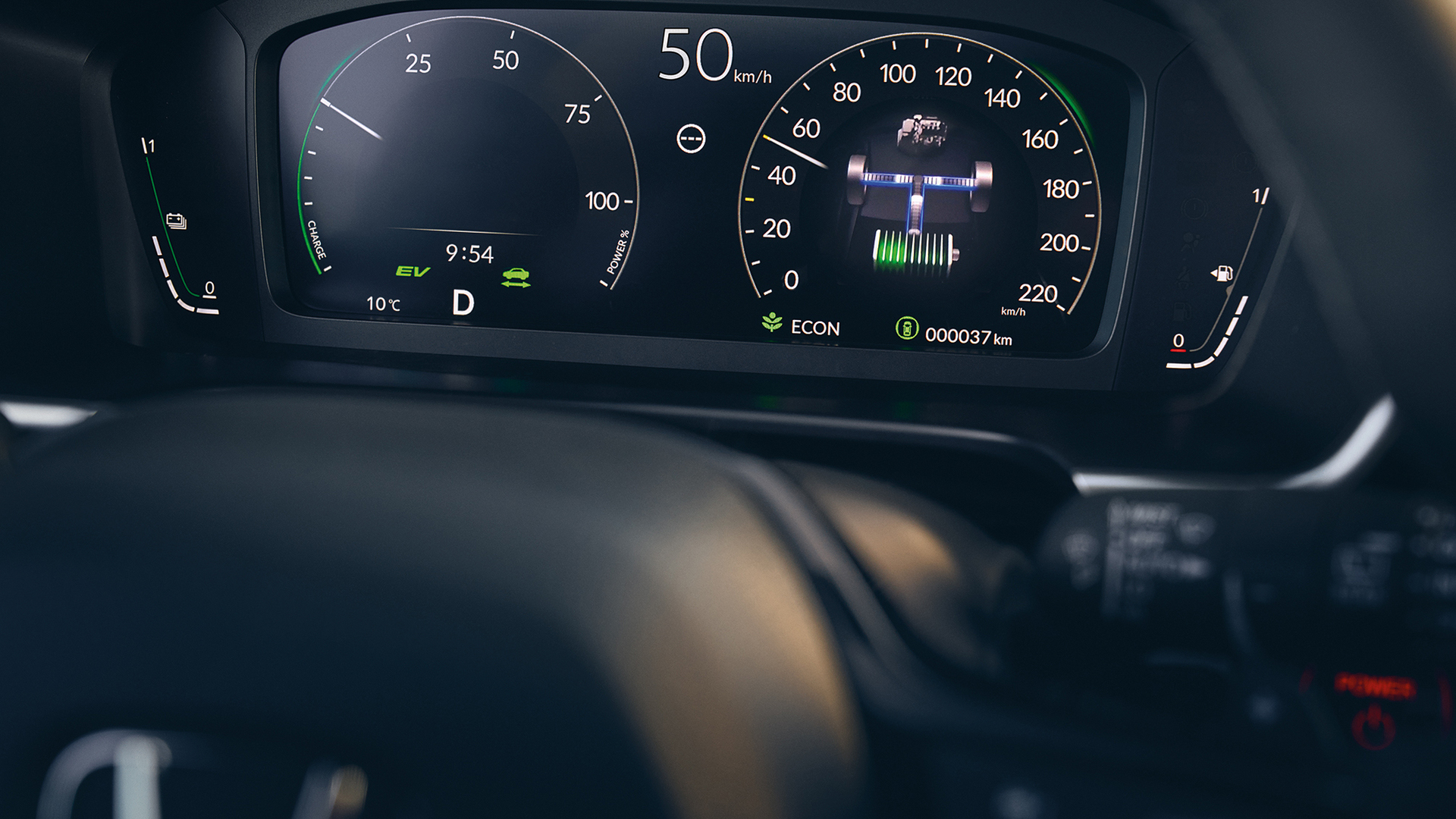 Nærbillede af Honda CR-V Plug-in Hybrids digitale førerdisplay.
