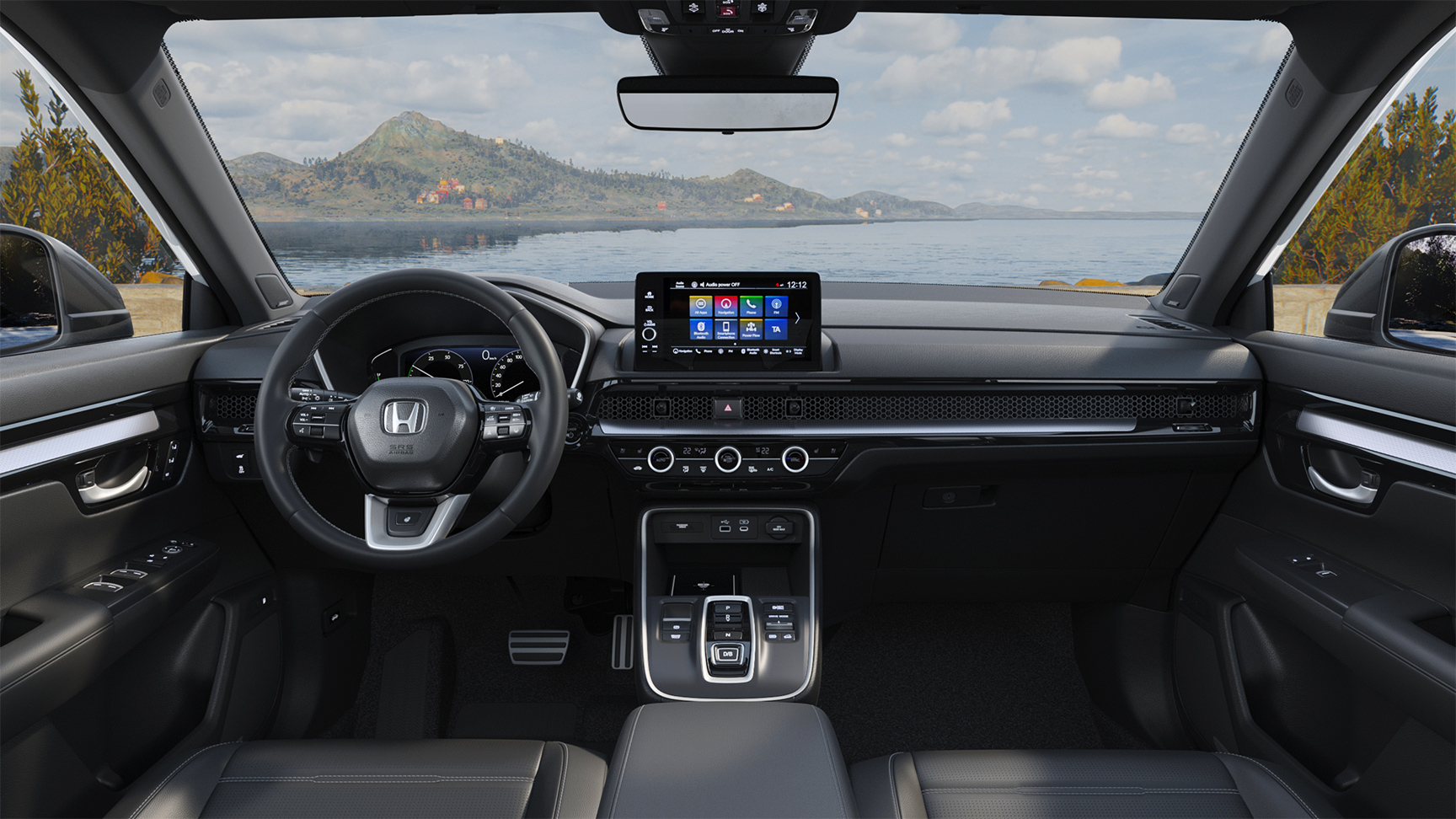 Honda CR-V Plug-in Hybrid SUV'ens interiør, set skråt forfra.