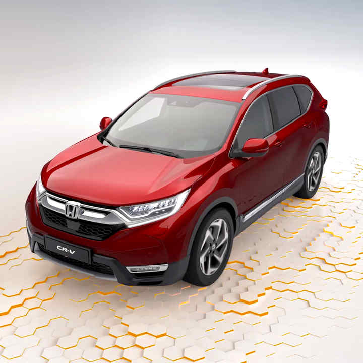 Honda CR-V, set skråt forfra med illustrationer.