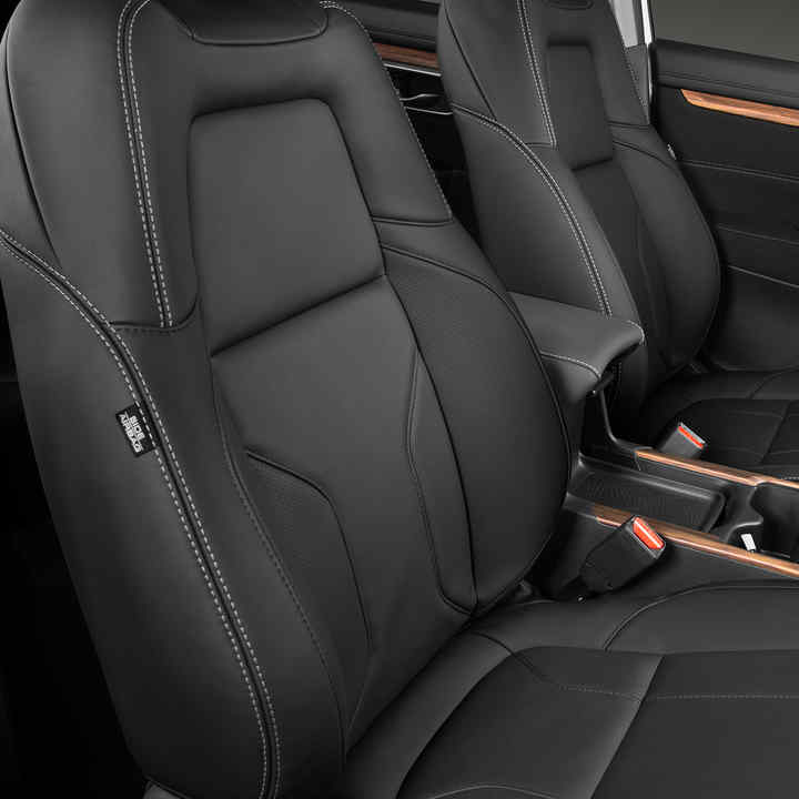 Nærbillede set fra siden: Honda CR-V, interiør med lædersæder.