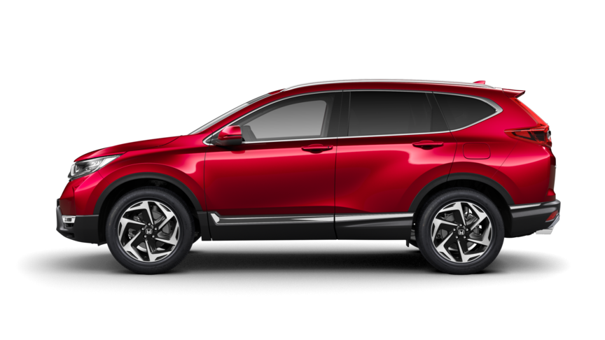 Honda CR-V i Premium Crystal Red Metallic, set fra siden.