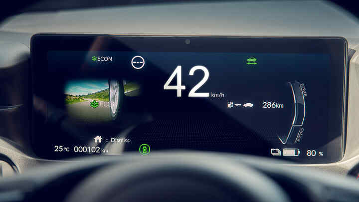 Nærbillede af det digitale førerdisplay.