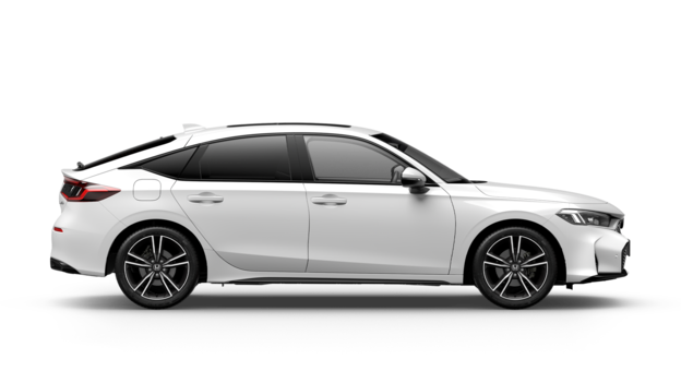 En hvid Honda Civic set fra siden