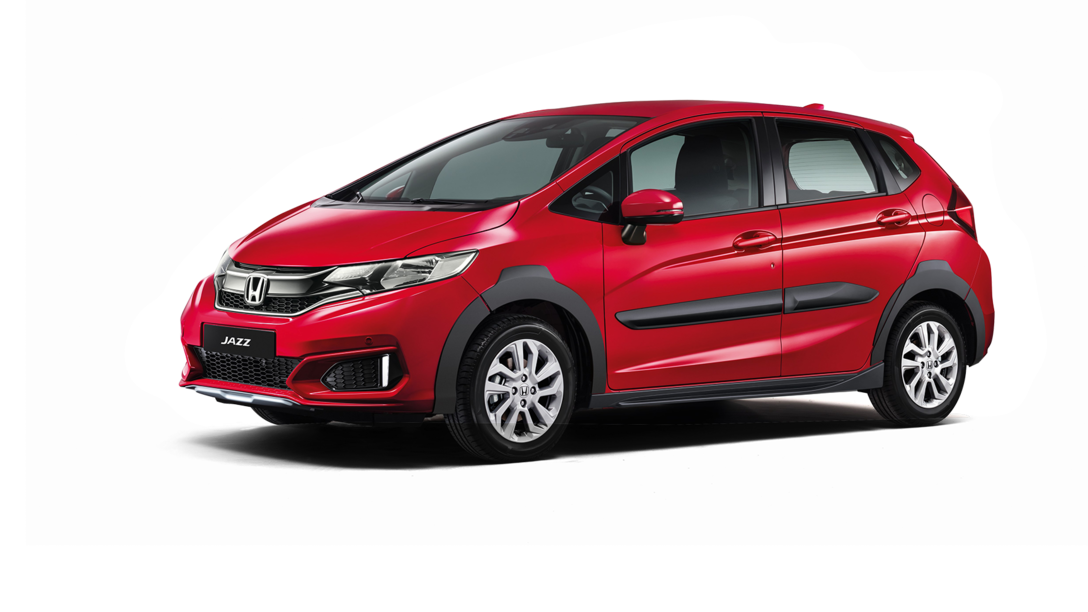Honda Jazz X-Road, set skråt forfra og fra højre. Landskabsbillede.