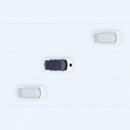 Honda e set oppefra med demonstration af vognbaneassistentfunktionen. 